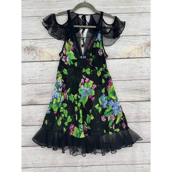 Betsey Johnson Dress Womens Small Floral Mesh Ruffle Sheer Nightie Intimates - Picture 1 of 13